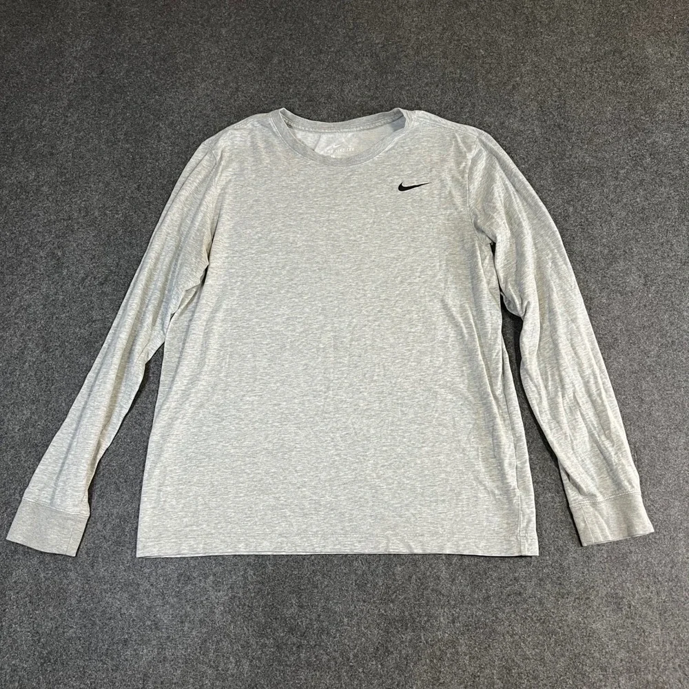 Nike Mens The‎ Nike Tee Long Sleeve Shirt Heather Grey Swoosh Logo Large L